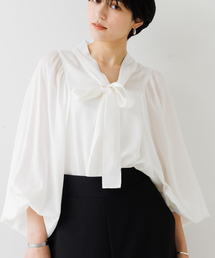 Rouge vif | とろみ素材ギャザースリーブボウタイブラウス(シャツ/ブラウス)