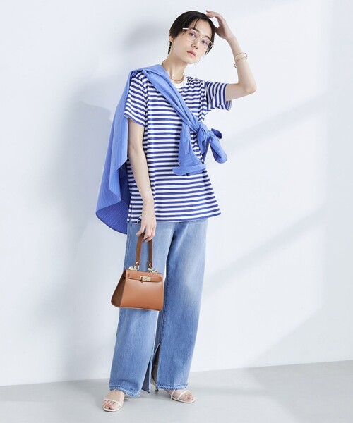 Rie Miller（リエミラー）の「ボーダー半袖Tシャツ（Tシャツ/カットソー・レディース・ブルー系その他/ブルー系その他6/ブラック系その他・38）」の4枚目の写真