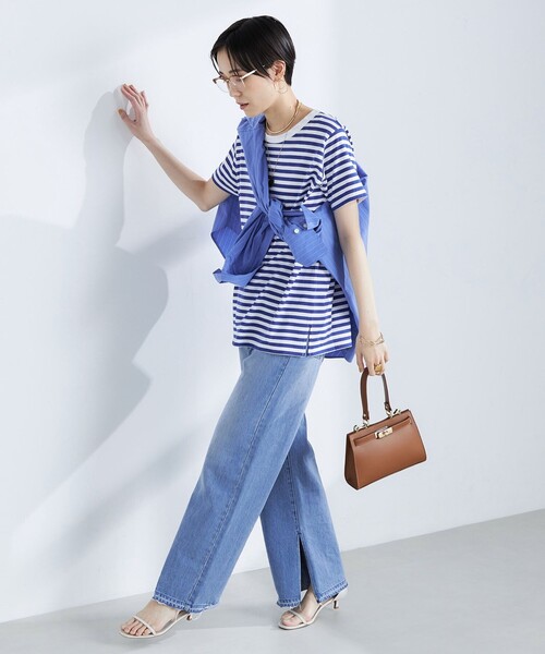 Rie Miller（リエミラー）の「ボーダー半袖Tシャツ（Tシャツ/カットソー・レディース・ブルー系その他/ブルー系その他6/ブラック系その他・38）」の9枚目の写真