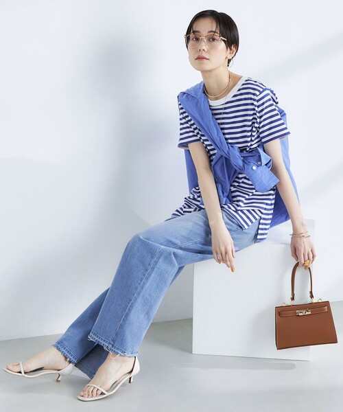 Rie Miller（リエミラー）の「ボーダー半袖Tシャツ（Tシャツ/カットソー・レディース・ブルー系その他/ブルー系その他6/ブラック系その他・38）」の11枚目の写真