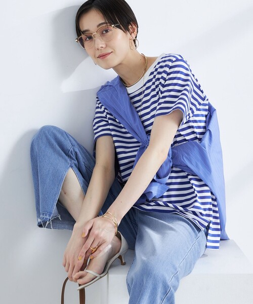 Rie Miller（リエミラー）の「ボーダー半袖Tシャツ（Tシャツ/カットソー・レディース・ブルー系その他/ブルー系その他6/ブラック系その他・38）」の15枚目の写真