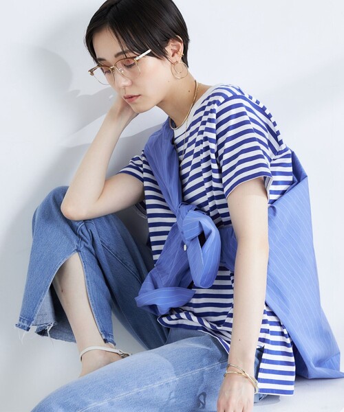 Rie Miller（リエミラー）の「ボーダー半袖Tシャツ（Tシャツ/カットソー・レディース・ブルー系その他/ブルー系その他6/ブラック系その他・38）」の16枚目の写真