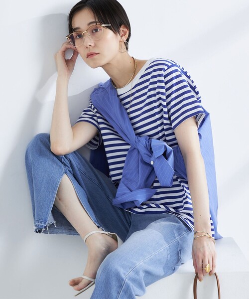 Rie Miller（リエミラー）の「ボーダー半袖Tシャツ（Tシャツ/カットソー・レディース・ブルー系その他/ブルー系その他6/ブラック系その他・38）」の17枚目の写真