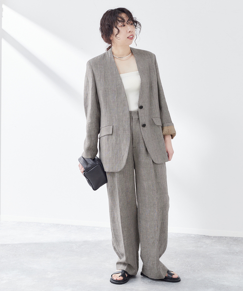 journal standard L'essage(ジャーナルスタンダードレサージュ)の「リネンオックス/チェックジャケット(テーラードジャケット・レディース・グレー/ベージュ・FREE)」の7枚目の写真