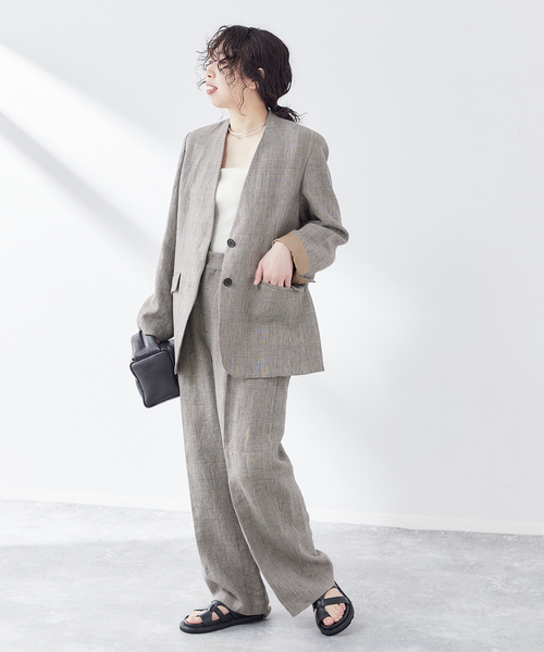 journal standard L'essage(ジャーナルスタンダードレサージュ)の「リネンオックス/チェックジャケット(テーラードジャケット・レディース・グレー/ベージュ・FREE)」の10枚目の写真