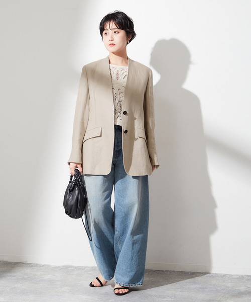 journal standard L'essage(ジャーナルスタンダードレサージュ)の「リネンオックス/チェックジャケット(テーラードジャケット・レディース・グレー/ベージュ・FREE)」の5枚目の写真