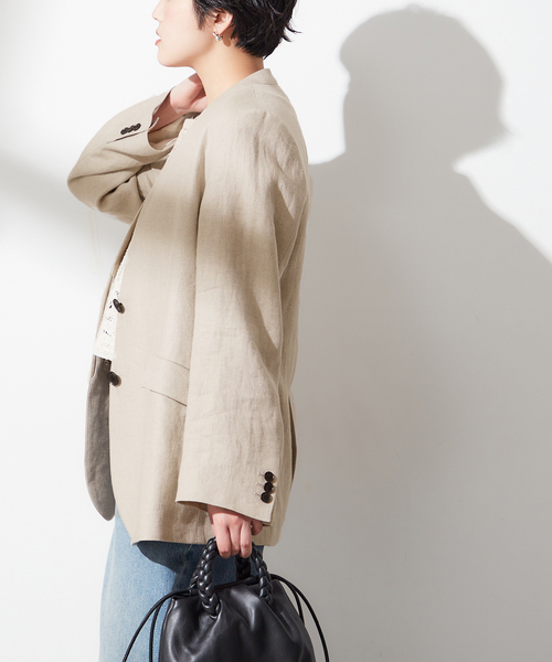 journal standard L'essage(ジャーナルスタンダードレサージュ)の「リネンオックス/チェックジャケット(テーラードジャケット・レディース・グレー/ベージュ・FREE)」の22枚目の写真