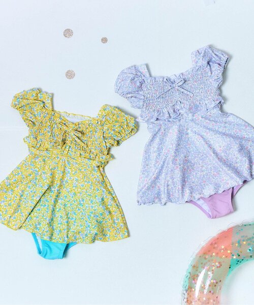 apres les cours（アプレレクール）の「フラワーパフスリーブワンピース風セパレート水着（水着・キッズ・ピンク/イエロー・80/90/100/110/120/130/140）」の8枚目の写真