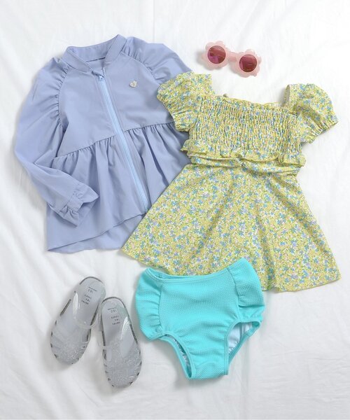 apres les cours（アプレレクール）の「フラワーパフスリーブワンピース風セパレート水着（水着・キッズ・ピンク/イエロー・80/90/100/110/120/130/140）」の14枚目の写真