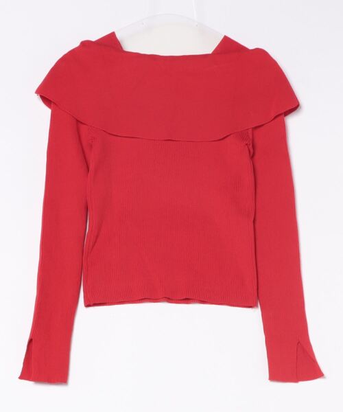 Nia（ニア）の「Nia(ニア)/デコルテリボン　リブニットトップス（ニット/セーター・レディース・レッド/アイボリー/ブラック・FREE）」の4枚目の写真