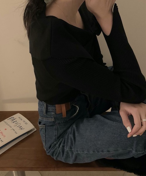 Nia（ニア）の「Nia(ニア)/デコルテリボン　リブニットトップス（ニット/セーター・レディース・レッド/アイボリー/ブラック・FREE）」の18枚目の写真