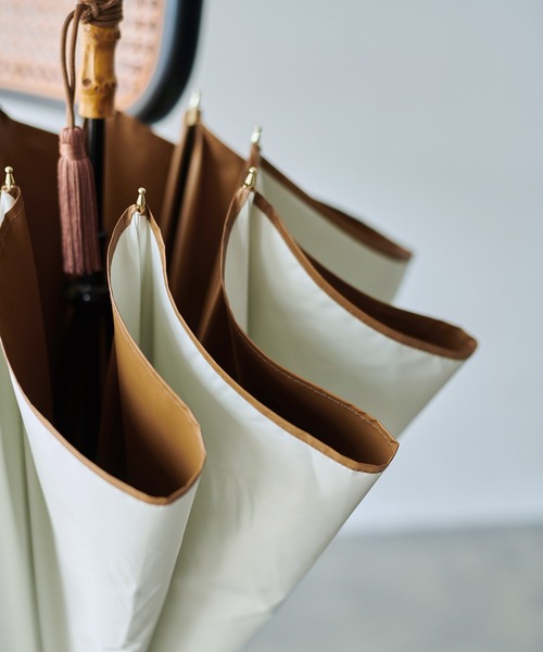 バンブーハンドルバイカラーパラソル（長傘）【晴雨兼用/UVカット