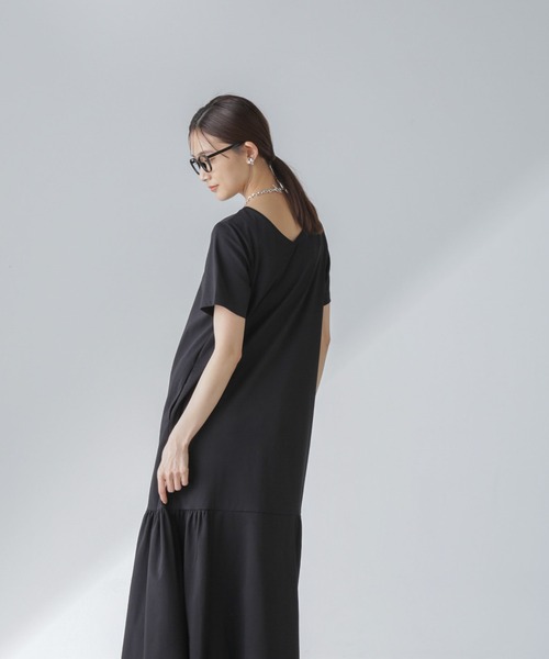 ナノユニバースLUSANA ゼブラカシュクールミモレ丈ティアードワンピース ナノユニバースLUSANA ゼブラカシュクールミモレ丈ティアード