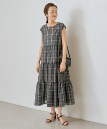 ゆ*う様 ビアズリー ランダムチェックワンピース F ネイビー 切り替え