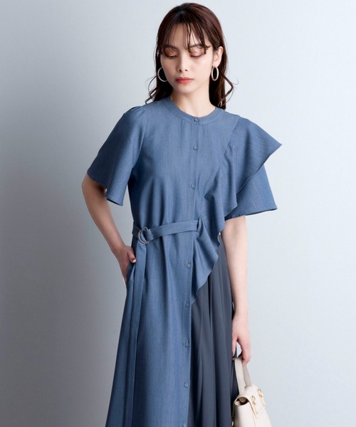 美品✨ スミスタイル アシメフリルシャツワンピ 異素材切替 オーバーサイズ 黒 アシメフリルシャツワンピース[品番：NCLW0016050]｜NICE CLAUP