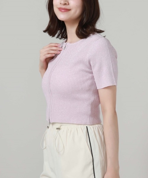 archives(アルシーヴ)の「Wzipハーフスリーブラメリブニット(ニット/セーター・レディース・ブルー/オフホワイト/ピンク/イエロー/オレンジ・MEDIUM)」の9枚目の写真