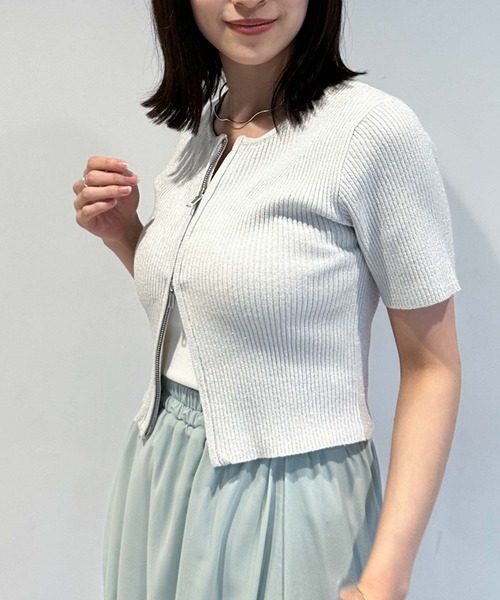 archives(アルシーヴ)の「Wzipハーフスリーブラメリブニット(ニット/セーター・レディース・ブルー/オフホワイト/ピンク/イエロー/オレンジ・MEDIUM)」の22枚目の写真