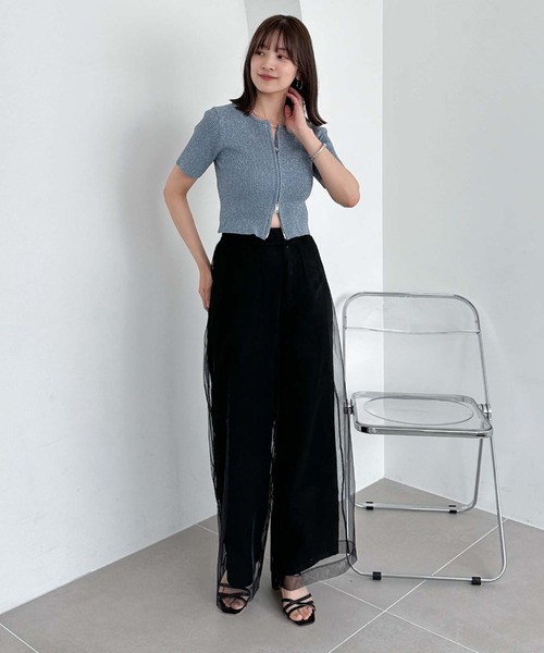 archives(アルシーヴ)の「Wzipハーフスリーブラメリブニット(ニット/セーター・レディース・ブルー/オフホワイト/ピンク/イエロー/オレンジ・MEDIUM)」の19枚目の写真