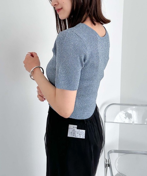 archives(アルシーヴ)の「Wzipハーフスリーブラメリブニット(ニット/セーター・レディース・ブルー/オフホワイト/ピンク/イエロー/オレンジ・MEDIUM)」の15枚目の写真