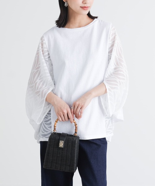 n'OrLABEL(ノアールレーベル)の「カットジャカード異素材ドルマンプルオーバー(Tシャツ/カットソー・レディース・ブラック/ミント/オフホワイト・FREE)」の4枚目の写真