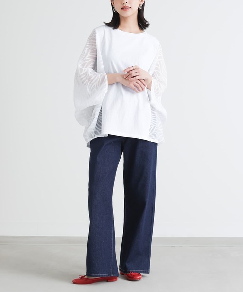 n'OrLABEL(ノアールレーベル)の「カットジャカード異素材ドルマンプルオーバー(Tシャツ/カットソー・レディース・ブラック/ミント/オフホワイト・FREE)」の5枚目の写真