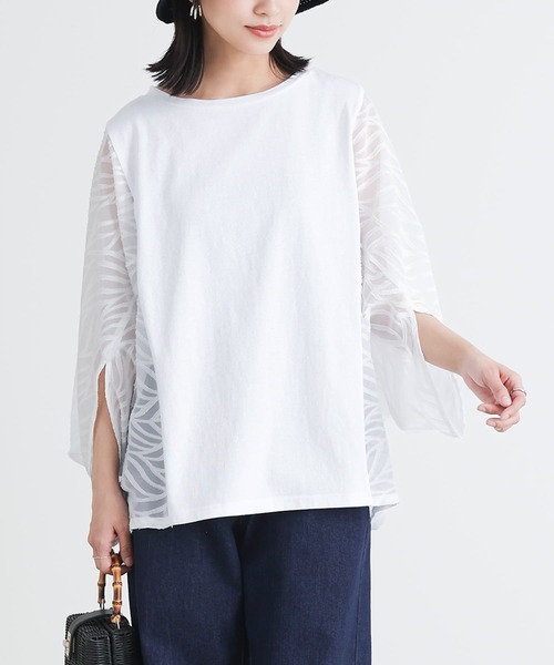 n'OrLABEL(ノアールレーベル)の「カットジャカード異素材ドルマンプルオーバー(Tシャツ/カットソー・レディース・ブラック/ミント/オフホワイト・FREE)」の6枚目の写真