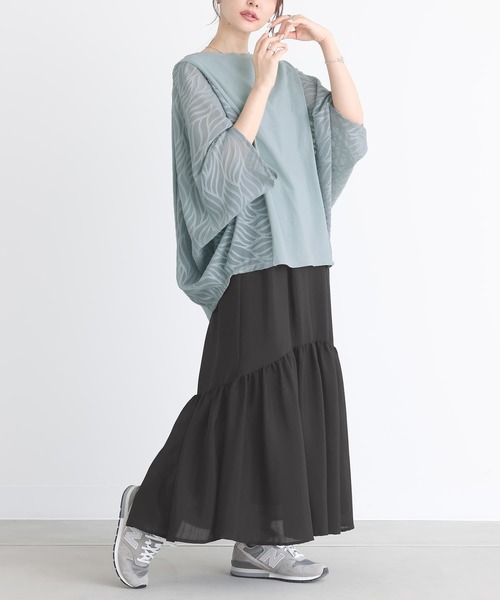 n'OrLABEL(ノアールレーベル)の「カットジャカード異素材ドルマンプルオーバー(Tシャツ/カットソー・レディース・ブラック/ミント/オフホワイト・FREE)」の11枚目の写真
