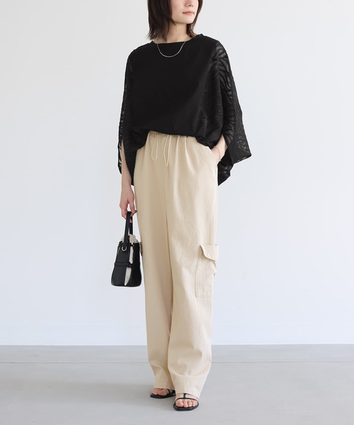 n'OrLABEL(ノアールレーベル)の「カットジャカード異素材ドルマンプルオーバー(Tシャツ/カットソー・レディース・ブラック/ミント/オフホワイト・FREE)」の10枚目の写真