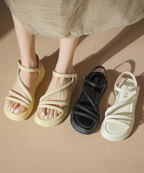 Miniministore(ミニミニストア)の「厚底サンダル ストラップ靴 夏 韓国風(サンダル・レディース・ブラック/アイボリー/クリーム・22.5cm/23.5cm/24.5cm/23.0cm/24.0cm/25.0cm)」の4枚目の写真