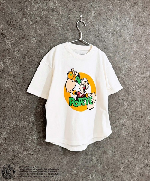 POPEYE(ポパイ)の「POPEYE ポパイ オーバーサイズ ヘム 半袖Tシャツ(Tシャツ/カットソー・キッズ・オフホワイト/ベージュ/チャコール/ホワイト系/ブラック/ネイビー/ダークグリーン/杢グレー・130cm/120cm/110cm/160cm/150cm/140cm)」の3枚目の写真
