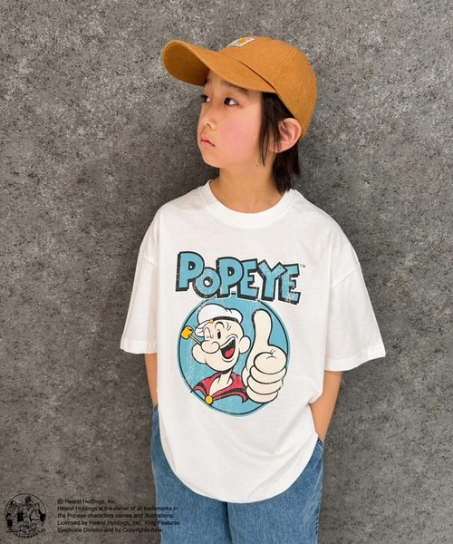 POPEYE(ポパイ)の「POPEYE ポパイ オーバーサイズ ヘム 半袖Tシャツ(Tシャツ/カットソー・キッズ・オフホワイト/ベージュ/チャコール/ホワイト系/ブラック/ネイビー/ダークグリーン/杢グレー・130cm/120cm/110cm/160cm/150cm/140cm)」の2枚目の写真