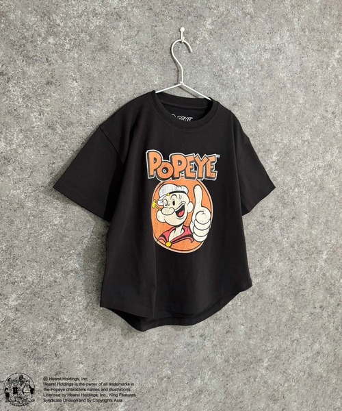 POPEYE(ポパイ)の「POPEYE ポパイ オーバーサイズ ヘム 半袖Tシャツ(Tシャツ/カットソー・キッズ・オフホワイト/ベージュ/チャコール/ホワイト系/ブラック/ネイビー/ダークグリーン/杢グレー・130cm/120cm/110cm/160cm/150cm/140cm)」の4枚目の写真