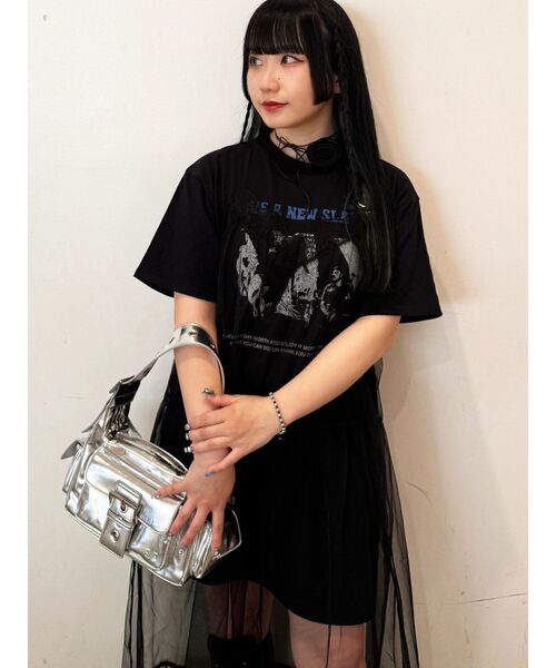 レイヤード ワンピース フレア メッシュ ハーフスリーブ セール】ハーフスリーブチュールレイヤードワンピース