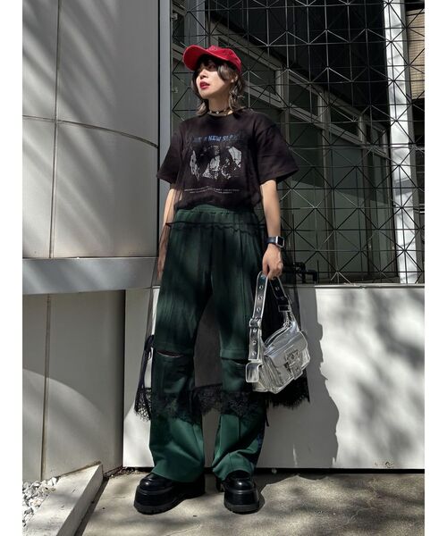 jouetie（ジュエティ）の「ハーフスリーブチュールレイヤードワンピース（ワンピース・レディース・ブラック/ピンク/オフホワイト・MEDIUM）」の17枚目の写真