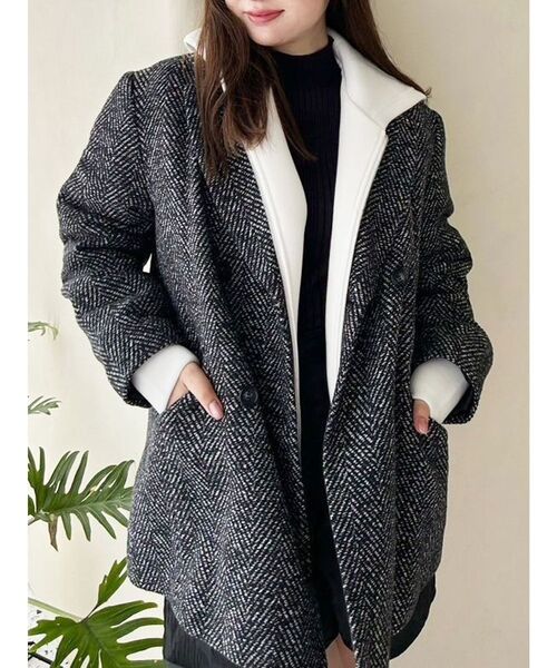 MERCURYDUO（マーキュリーデュオ）の「ツイードオーバー2WAYジャケット（テーラードジャケット・レディース・ブラック/ベージュ・MEDIUM/SMALL）」の7枚目の写真