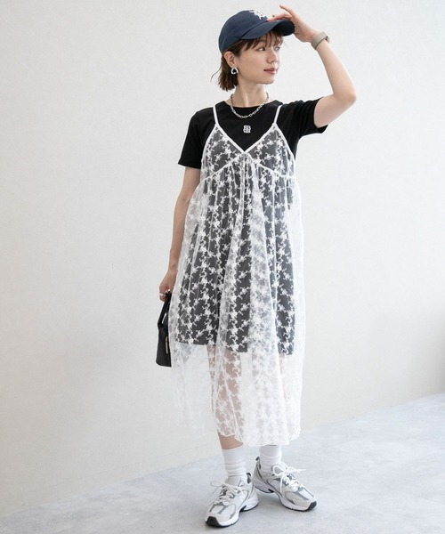 RAGEBLUE（レイジブルー）の「フラワー刺繍/レースシアーキャミワンピース（ワンピース・レディース・ブラック/ホワイト・FREE）」の22枚目の写真