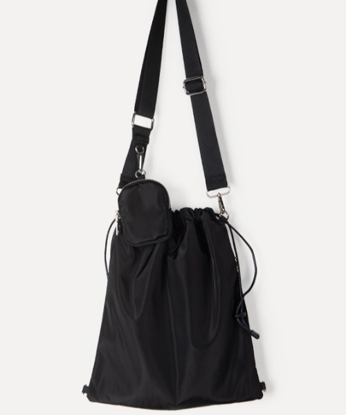 rinto（リント）の「【recomend selection/セレクト】ミニポーチ付 巾着ショルダーバッグ 2404HCJB137（ショルダーバッグ・レディース・ブラウン/ブラック/オフホワイト/グリーン・FREE）」の2枚目の写真