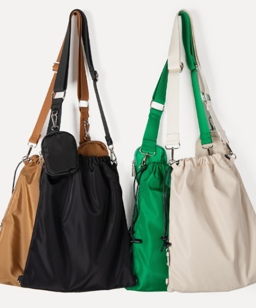 rinto（リント）の「【recomend selection/セレクト】ミニポーチ付 巾着ショルダーバッグ 2404HCJB137（ショルダーバッグ・レディース・ブラウン/ブラック/オフホワイト/グリーン・FREE）」の5枚目の写真