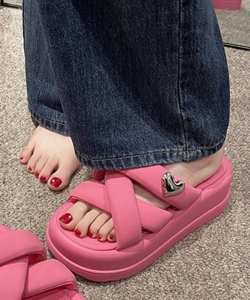 セール】ボリュームクロスデザインベルト厚底サンダル（サンダル