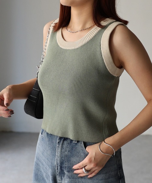 Riberry（リベリー）の「配色ニットタンクトップ（タンクトップ・レディース・サックスブルー/ブラック/ミント/アイボリー・FREE）」の3枚目の写真