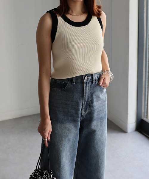 Riberry（リベリー）の「配色ニットタンクトップ（タンクトップ・レディース・サックスブルー/ブラック/ミント/アイボリー・FREE）」の17枚目の写真