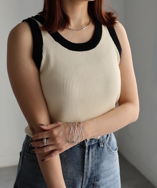 Riberry（リベリー）の「配色ニットタンクトップ（タンクトップ・レディース・サックスブルー/ブラック/ミント/アイボリー・FREE）」の16枚目の写真