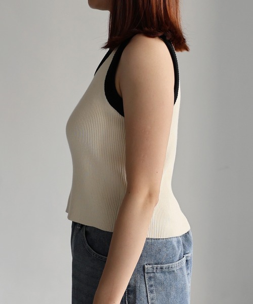 Riberry（リベリー）の「配色ニットタンクトップ（タンクトップ・レディース・サックスブルー/ブラック/ミント/アイボリー・FREE）」の13枚目の写真