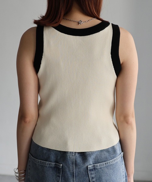 Riberry（リベリー）の「配色ニットタンクトップ（タンクトップ・レディース・サックスブルー/ブラック/ミント/アイボリー・FREE）」の12枚目の写真