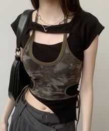 カモフラ柄トップス付きデザインTシャツ2点セット