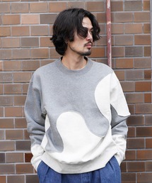 カーブ切替 バイカラー クルーネック 裏起毛スウェット/トレーナー
