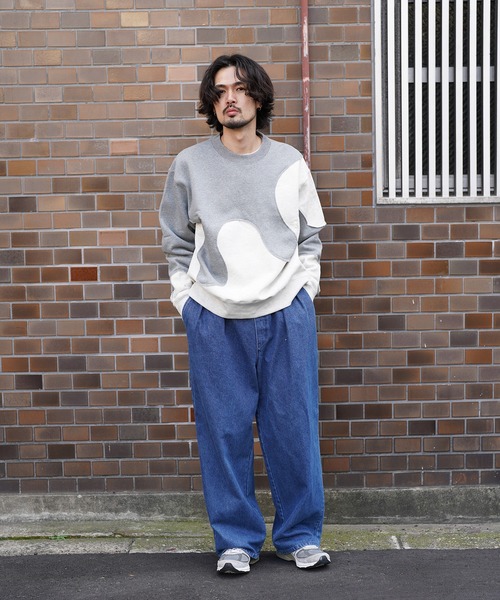 Aphlotus（アプロタス）の「カーブ切替 バイカラー クルーネック 裏起毛スウェット/トレーナー（スウェット・メンズ・オレンジ/グリーン/杢グレー/ブラック・SMALL/MEDIUM/LARGE）」の13枚目の写真