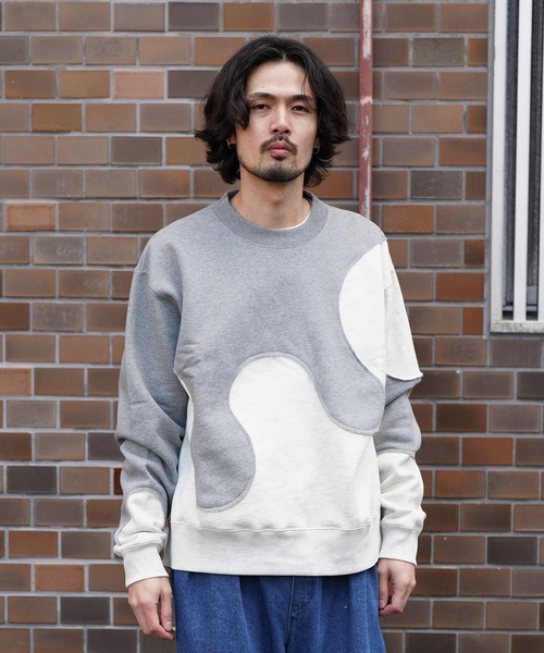 Aphlotus（アプロタス）の「カーブ切替 バイカラー クルーネック 裏起毛スウェット/トレーナー（スウェット・メンズ・オレンジ/グリーン/杢グレー/ブラック・SMALL/MEDIUM/LARGE）」の12枚目の写真