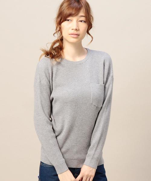 BEAUTY&YOUTH UNITED ARROWS(ビューティーアンドユースユナイテッドアローズ)の「BY 16Gワッフルポケットニットプルオーバー/サーマル◆(ニット/セーター・レディース・オフホワイト/グレー・フリー)」の1枚目の写真