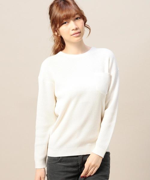 BEAUTY&YOUTH UNITED ARROWS(ビューティーアンドユースユナイテッドアローズ)の「BY 16Gワッフルポケットニットプルオーバー/サーマル◆(ニット/セーター・レディース・オフホワイト/グレー・フリー)」の2枚目の写真